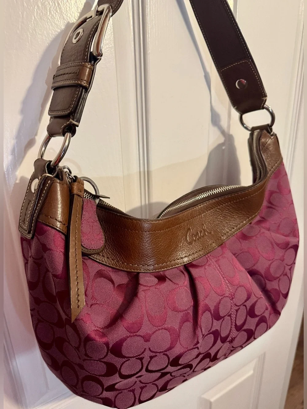 Coach Large Vintage Amethyst Soho Hobo Pleated Shoulder Bag and Matching Key Fob